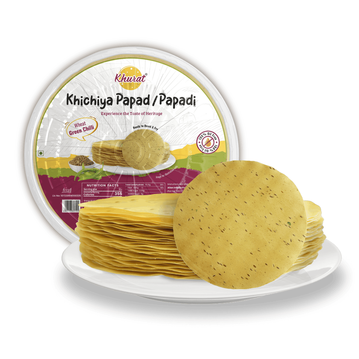 Wheat Khichiya Papad, Green Chilli flavour, pack shot