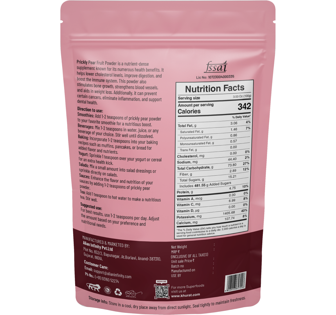 Prickly Pear - Dehydrated Organic Powder (300g) (હાથલાના ફિંડલાનો પાઉડર)